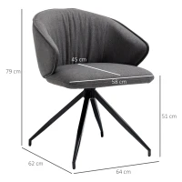 HOMCOM 2 Piece Dining Chairs, Modern Kitchen Chairs with Fabric Upholstery, Curved Back, Padded Seat and Steel Legs for Living Room, Bedroom, Dark Grey(m-3)