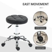 HOMCOM Set of Two Salon Massage Chair, Height Adjustable Swivel Rollding Stool on Wheels with PU Leather for Hairdressing, Spa, Beauty, Tattoo, Manicure, Black(m-6)