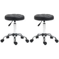 HOMCOM Set of Two Salon Massage Chair, Height Adjustable Swivel Rollding Stool on Wheels with PU Leather for Hairdressing, Spa, Beauty, Tattoo, Manicure, Black(m-1)