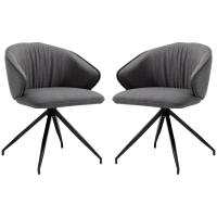 HOMCOM 2 Piece Dining Chairs, Modern Kitchen Chairs with Fabric Upholstery, Curved Back, Padded Seat and Steel Legs for Living Room, Bedroom, Dark Grey