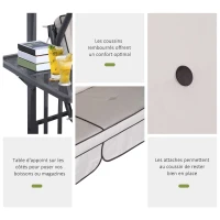 Outsunny Balancelle de Jardin 2 Places Style Colonial Grand Confort Matelas + tablettes Supports métal époxy Gris foncé Polyester Gris Clair(m-4)