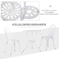 Outsunny Sitzgruppe für 2 Personen Essgruppe Gartenmöbel-Set 1 Tisch+2 Stühle mit Schirmloch Aluminium Weiß(m-5)