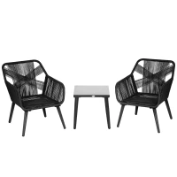 Outsunny Garten-Lounge-Set für 2 Personen 2 Sessel 1 Tisch wetterbeständig, 63 cm x 73 cm x 78 cm, Schwarz + Dunkelgrau(m-1)