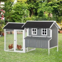 PawHut Chicken Hutch, w/ 2 Standing Perches, Run, Nesting Box, Ramp, Removable Tray(m-13)