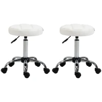 HOMCOM Set of Two Salon Massage Chair, Height Adjustable Swivel Rollding Stool on Wheels with PU Leather for Hairdressing, Spa, Beauty, Tattoo, Manicure, White(m-1)