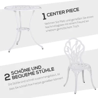 Outsunny Sitzgruppe für 2 Personen Essgruppe Gartenmöbel-Set 1 Tisch+2 Stühle mit Schirmloch Aluminium Weiß(m-4)