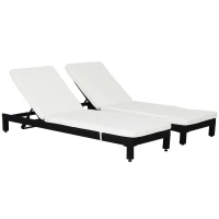 Outsunny Conjunto de 2 Espreguiçadeiras de Jardim de Vime Reclináveis em 5 Posições 196x65x22 cm Preto e Creme(m-1)