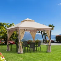 Outsunny pavilion de gradina cu acoperis dublu 3x3m, bej(m-11)