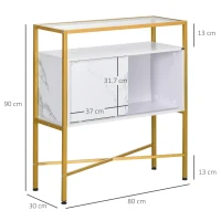 HOMCOM Mobile per Soggiorno, Cucina o Ingresso con Piano in Vetro e Ripiano Aperto in MDF, 80x30x90 cm, Bianco e Oro(m-3)