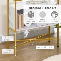 HOMCOM Mobile per Soggiorno, Cucina o Ingresso con Piano in Vetro e Ripiano Aperto in MDF, 80x30x90 cm, Bianco e Oro(m-6)