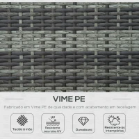 Outsunny Conjunto de Espreguiçadeiras Exterior de Vime 2 Lugares com Almofadas Acolchoadas Resistente à Água com Encosto Ajustável em 5 Níveis Suporta 220kg 196x120x28cm Cinza(m-4)