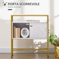 HOMCOM Mobile per Soggiorno, Cucina o Ingresso con Piano in Vetro e Ripiano Aperto in MDF, 80x30x90 cm, Bianco e Oro(m-7)