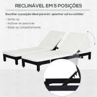Outsunny Conjunto de 2 Espreguiçadeiras de Jardim de Vime Reclináveis em 5 Posições 196x65x22 cm Preto e Creme(m-5)
