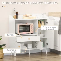 HOMCOM Armário de Cozinha para Micro-ondas Armário Baixa de Cozinha com 3 Portas Gaveta e Compartimentos 90x30x94 cm Branco(m-4)