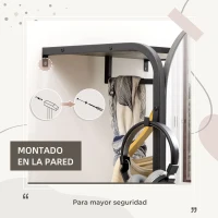 HOMCOM Perchero de Pared con Zapatero y Espejo Mueble de Recibidor con Barra para Colgar y 2 Ganchos 44x40x176 cm Negro(m-7)