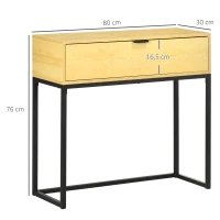 HOMCOM Mesa Consola com Gaveta Consola Moderna Mesa de Entrada com Pés de Aço 80x30x76 cm Madeira e Preto(m-3)
