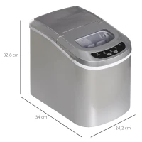 HOMCOM Máquina para Hacer Hielo 9 Cubitos de Hielo en 6-13 Minutos 12 kg en 24h con 2 Tamaños de Cubitos 24,2x34x32,8 cm Plata(m-3)