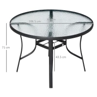 Outsunny Masa de Gradina Rotunda cu Orificiu pentru Umbrela, din Otel si Sticla, Ø106.5x71 cm, Negru(m-3)