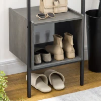 HOMCOM Perchero de Pared con Zapatero y Espejo Mueble de Recibidor con Barra para Colgar y 2 Ganchos 44x40x176 cm Negro(m-9)