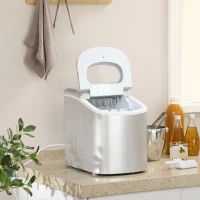 HOMCOM Máquina para Hacer Hielo 9 Cubitos de Hielo en 6-13 Minutos 12 kg en 24h con 2 Tamaños de Cubitos 24,2x34x32,8 cm Plata(m-2)