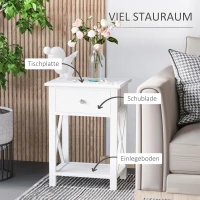 HOMCOM Nachttisch Telefontisch Beistelltisch mit Ablagefläche für kleine Räume Wohnzimmertisch mit Schublade Holz Weiß(m-4)