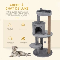 PawHut Arbre à chats multi-équipements griffoirs grattoirs plateformes niche jeu boule suspendue Ø 48 x 104H cm gris(m-4)