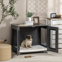 PawHut Jaula para Perros Medianos de Interior Mesa Auxiliar con 2 Puertas con Pestillo y Cojín Extraíble 80x55x70cm Gris(m-2)