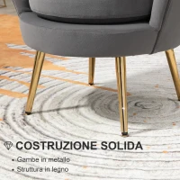 HOMCOM Poltrona a Conchiglia, Poltroncina Vintage, Poltroncina da Camera e Salotto, Design Elegante, con Schienale Alto, 76x67x74cm, Grigio(m-6)