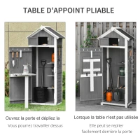 Outsunny Armoire abri de Jardin Remise pour Outils 3 étagères 9 Crochets 2 Porte loquets Toit Pente bitumé Sapin Gris Blanc(m-6)
