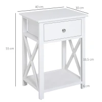 HOMCOM Table de Chevet Table d'appoint Bout de canapé Table de Nuit avec un tiroir et étagère en Bois Blanc(m-3)