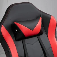 HOMCOM Fauteuil Gaming fauteuil de relax inclinable pivotant avec Repose-Pied rétractable - Coussins lombaires, tétière Inclus - revêtement synthétique Rouge Noir(m-8)