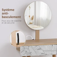 HOMCOM Coiffeuse Table de Maquillage Design scandinave tiroir et Grand Miroir dim. 70 x 39 x 119-128 cm(m-6)