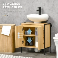 kleankin Meuble sous lavabo de salle de bain armoire sous vasque piètement en métal Double Porte - 60 x 30 x 62,5 cm - Noir et Couleur Bois(m-5)