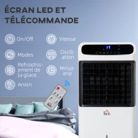 HOMCOM Rafraîchisseur d'air/ventilateur/humidificateur/purificateur/Ioniseur 5 en 1, télécommande 3 modes 3 vitesses, minuterie et oscillant réservoir 12L avec 2 blocs réfrigérants(m-9)