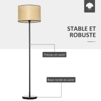 HOMCOM Lampadaire abat-jour cannage E27, max 40W dim. Ø38 x 153H cm acier noir et jaune(m-7)