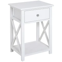 HOMCOM Table de Chevet Table d'appoint Bout de canapé Table de Nuit avec un tiroir et étagère en Bois Blanc(m-1)