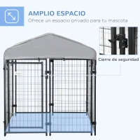 PawHut Perrera de Exterior con Techo con Malla de Metal y Puerta con Cierre para Jardín Patio 20x120x138cm Negro y Plata(m-4)