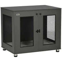 PawHut Jaula para Perros Medianos de Interior Mesa Auxiliar con 2 Puertas con Pestillo y Cojín Extraíble 80x55x70cm Gris(m-1)