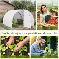 Outsunny Serre de Jardin 3 x 3 m Tunnel Surface Sol 9 m² châssis Tubulaire renforcé 24 mm Double Porte avec poignées Blanc(m-7)