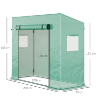 Outsunny Serre de Jardin 200L x 73l x 168H cm Acier PE Haute densité 140 g/m² Anti-UV avec Porte zippée déroulante et fenêtres Vert(m-3)