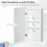 kleankin Armário com Espelho para Casa de Banho Armário de Parede para Casa de Banho com Porta e Prateleiras Ajustáveis 40x12x71 cm Branco(m-6)
