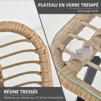 Outsunny Ensemble salon de jardin 3 pièces style exotique 2 fauteuils avec coussins + table basse résine tressée beige métal époxy noir(m-5)