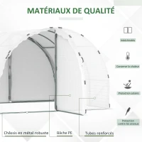 Outsunny Serre de Jardin 3 x 3 m Tunnel Surface Sol 9 m² châssis Tubulaire renforcé 24 mm Double Porte avec poignées Blanc(m-4)