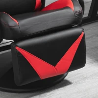 HOMCOM Fauteuil Gaming fauteuil de relax inclinable pivotant avec Repose-Pied rétractable - Coussins lombaires, tétière Inclus - revêtement synthétique Rouge Noir(m-7)