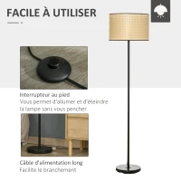 HOMCOM Lampadaire abat-jour cannage E27, max 40W dim. Ø38 x 153H cm acier noir et jaune(m-5)