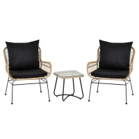Outsunny Ensemble salon de jardin 3 pièces style exotique 2 fauteuils avec coussins + table basse résine tressée beige métal époxy noir(m-1)