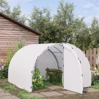 Outsunny Serre de Jardin 3 x 3 m Tunnel Surface Sol 9 m² châssis Tubulaire renforcé 24 mm Double Porte avec poignées Blanc(m-2)