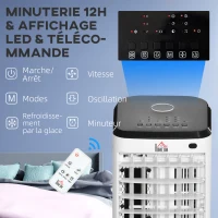 HOMCOM Refroidisseur d'air ventilateur humidificateur 3 en 1 sur roulettes télécommande 3 modes 3 vitesses minuterie blanc(m-7)