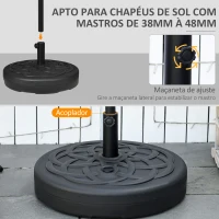 Outsunny Base para Chapéu de Sol de PE Redonda Apto para Mastros de 38mm/48mm Preenchível com Areia 35kg e Água 25L Ø56x30,5cm Preto(m-4)