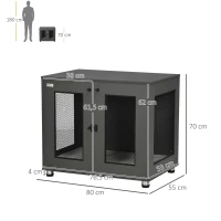 PawHut Jaula para Perros Medianos de Interior Mesa Auxiliar con 2 Puertas con Pestillo y Cojín Extraíble 80x55x70cm Gris(m-3)